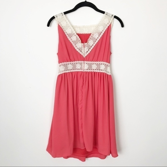 ALTAR’D STATE Coral Crochet Lace Embroidered Floral Bohemian Dress Small - Picture 5 of 8